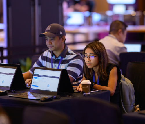 Professional event workspace equipped with HP laptops from Technology Rental